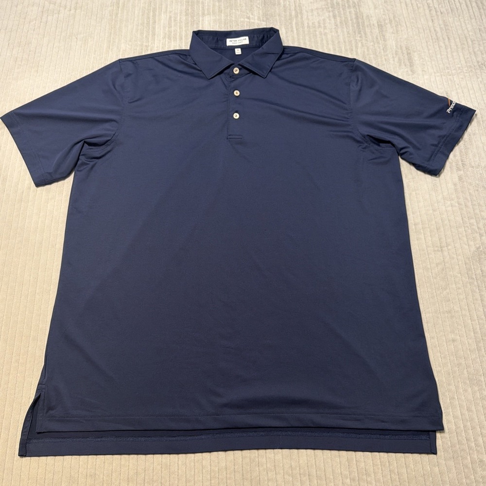 Peter Millar Shirt Mens XL Summer Comfort Polo Golf Blue Solid Performance LOGO